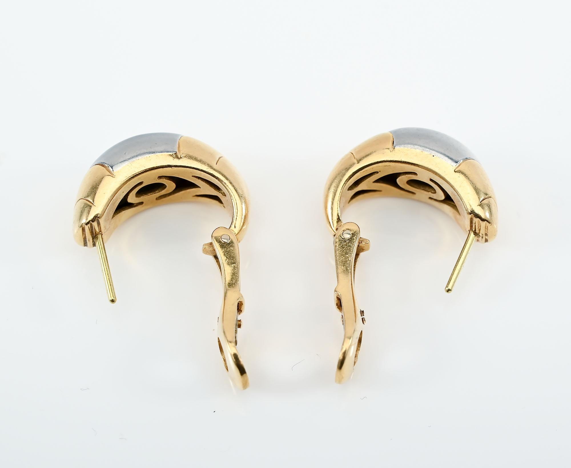 Women's or Men's Bulgari Yellow and White Gold Half Hoop Earrings For Sale