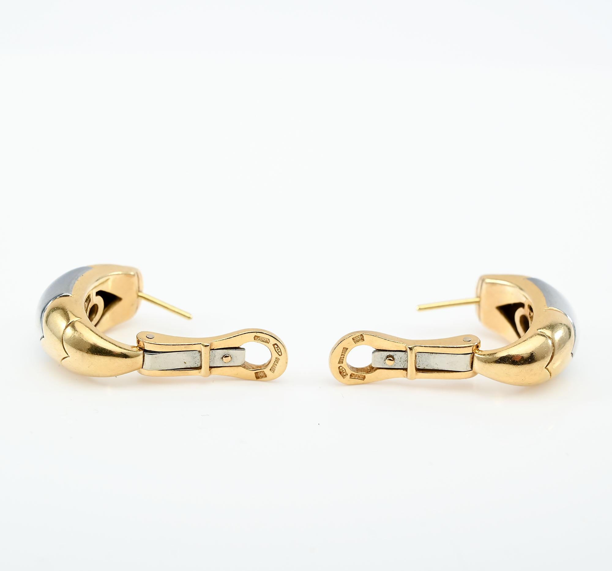 Bulgari Yellow and White Gold Half Hoop Earrings For Sale 1