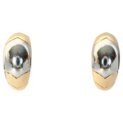 Used Bulgari Yellow and White Gold Half Hoop Earrings