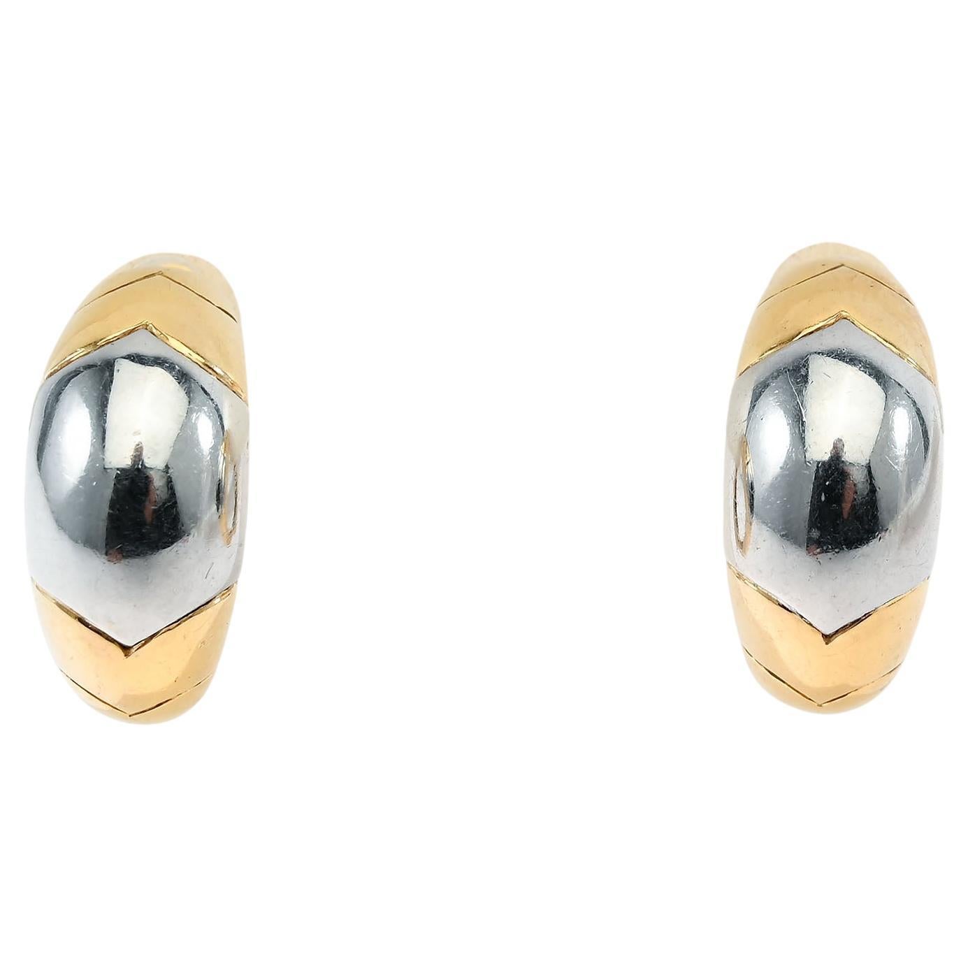 Pendientes de medio aro Bulgari de oro amarillo y blanco