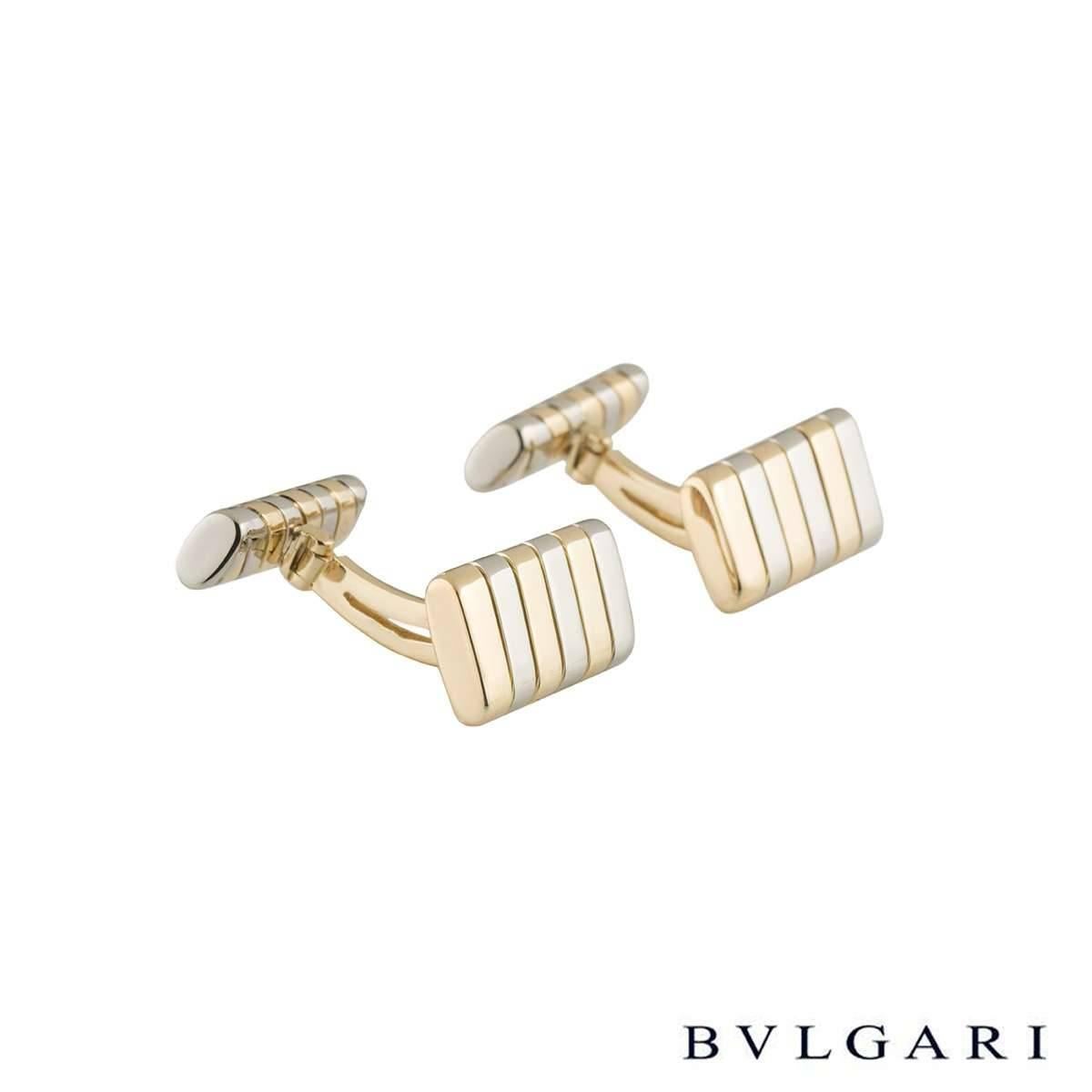 Bulgari Yellow and White Gold Tubogas Cufflinks In Excellent Condition In London, GB