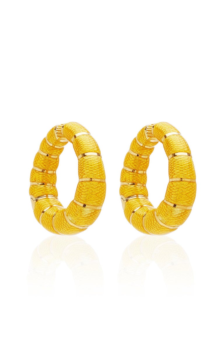 Women's or Men's Bulgari Yellow Enamel Hoop Earrings For Sale