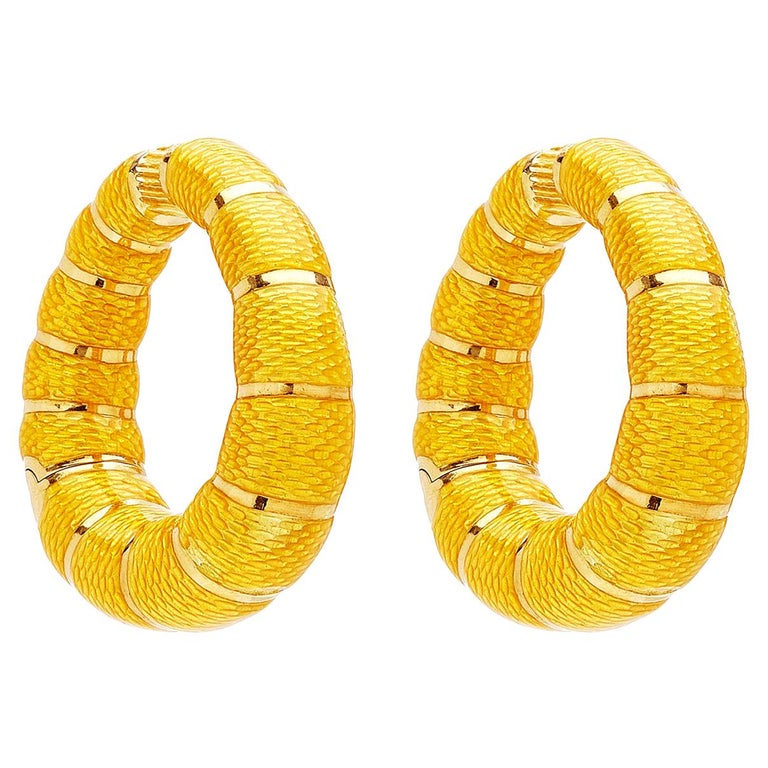 Bulgari Yellow Enamel Hoop Earrings For Sale