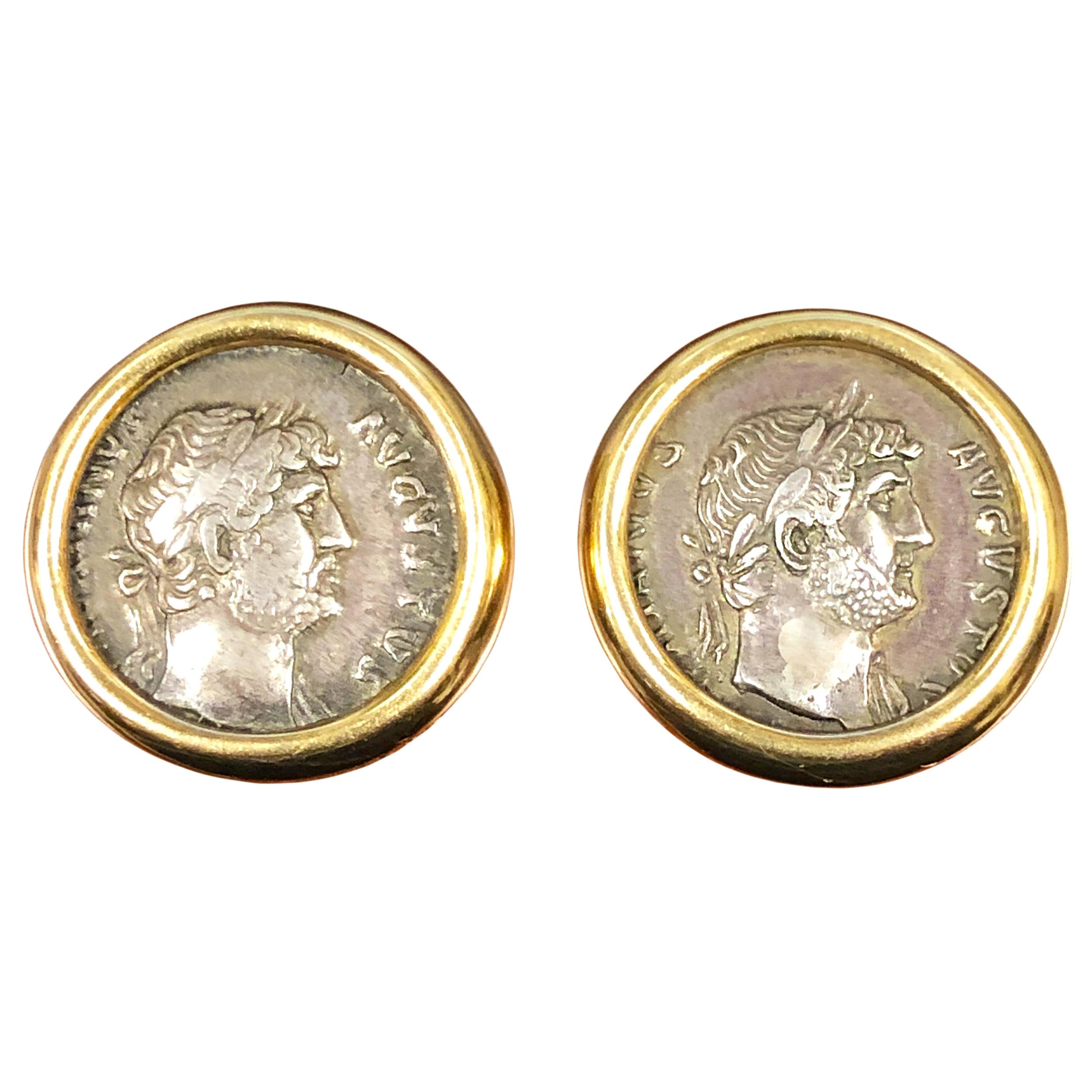 Bulgari Ohrringe aus Gelbgold und antiker Münze