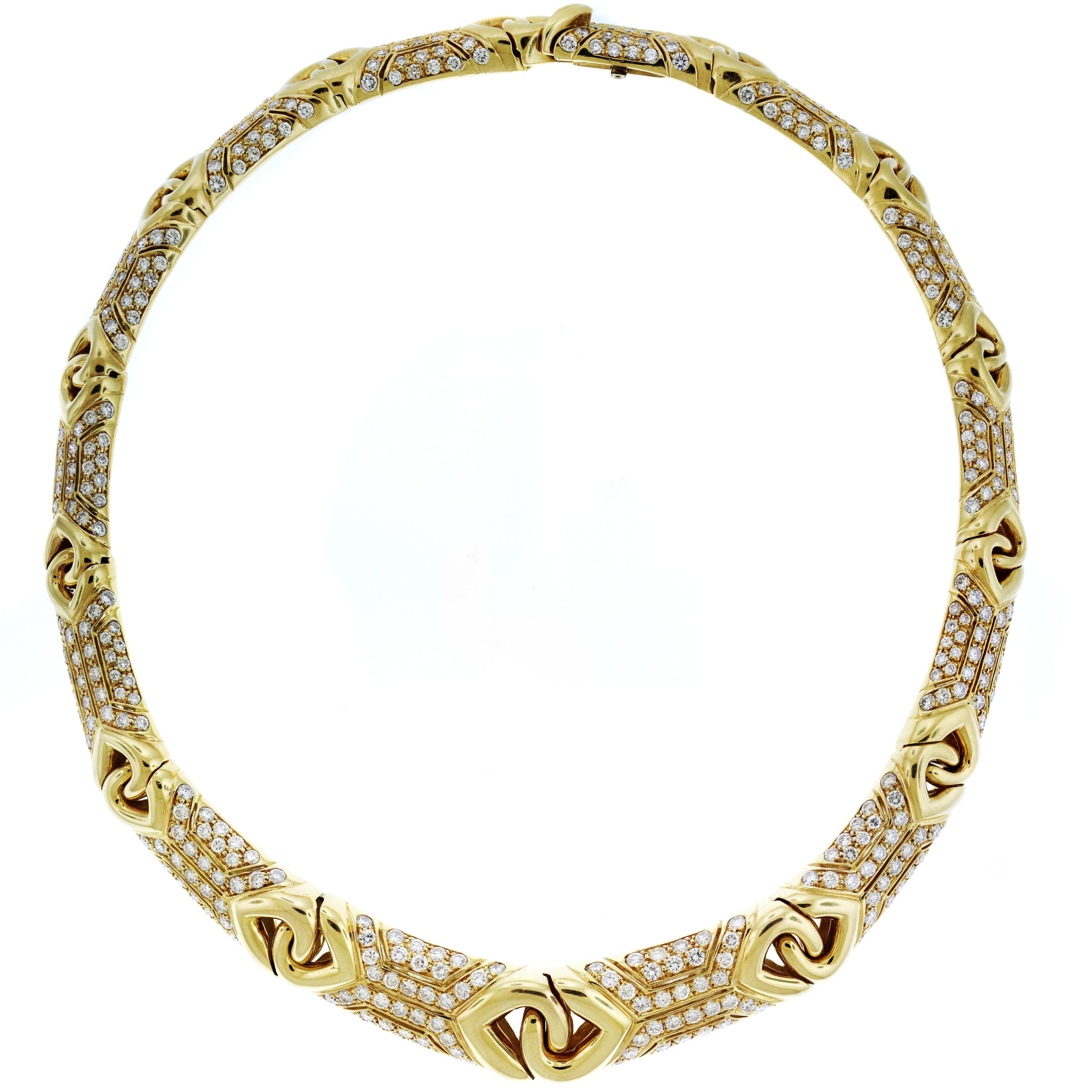 IF YOU ARE REALLY INTERESTED, CONTACT US WITH ANY REASONABLE OFFER. WE WILL TRY OUR BEST TO MAKE YOU HAPPY!

18K Yellow Gold and Diamond Necklace by Bulgari

1990's collar necklace by Bulgari, beautifully made with several rows of pave-set