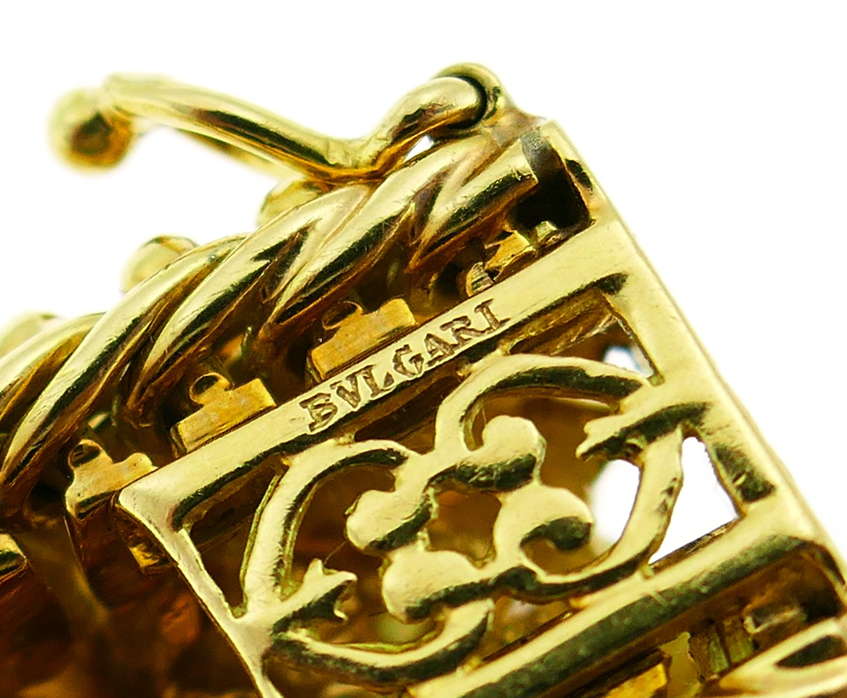 Bulgari Yellow Gold Bracelet Pair 1960s Bvlgari with Diamond Ruby Emerald 6