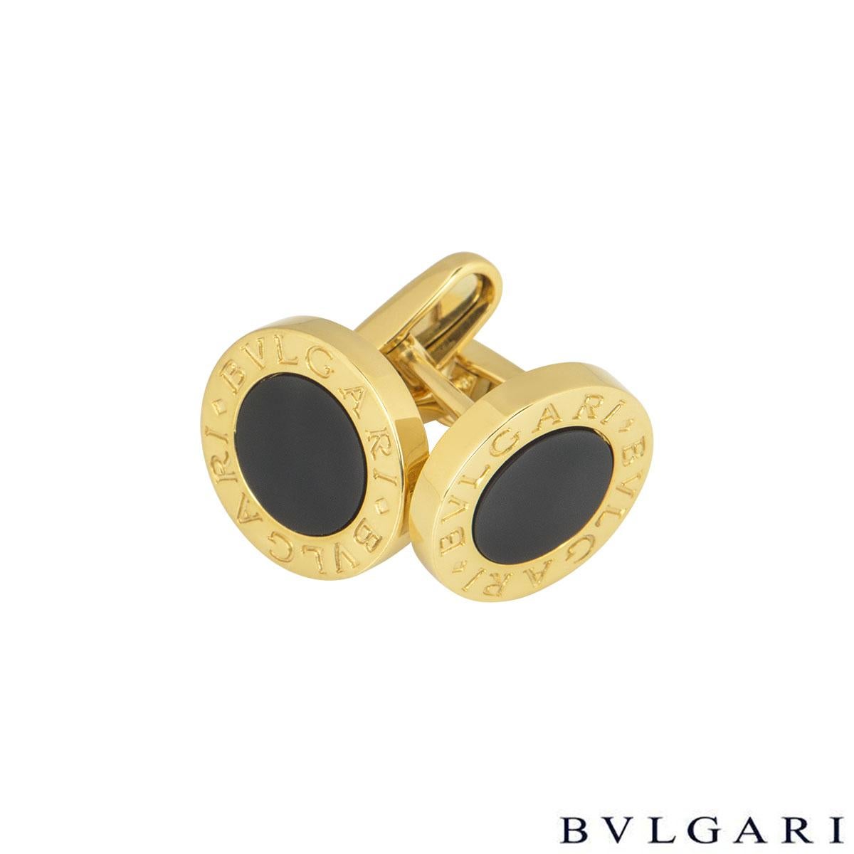 Bulgari Yellow Gold Bulgari Bulgari Onyx Cufflinks In Excellent Condition In London, GB