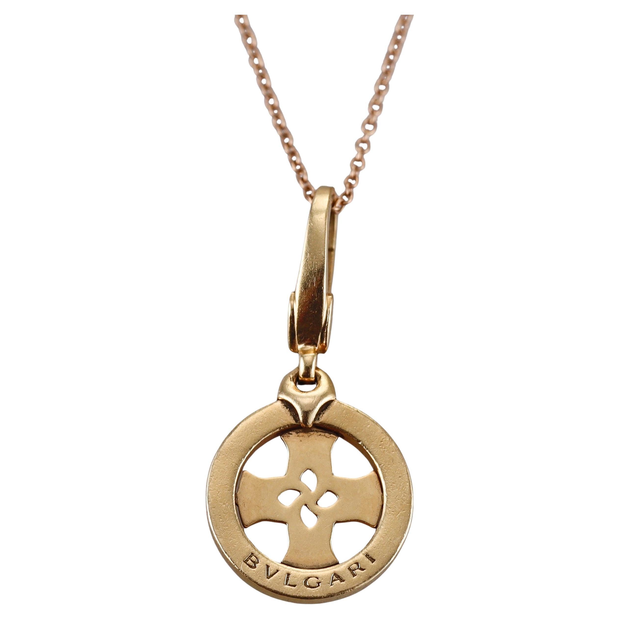 Bulgari Yellow Gold Cross Charm Pendant on Tiffany & Co Chain Necklace