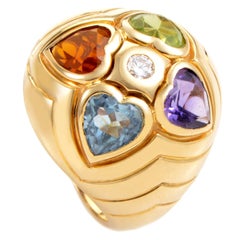 Vintage Bulgari Yellow Gold Diamond and Gemstone Heart Ring
