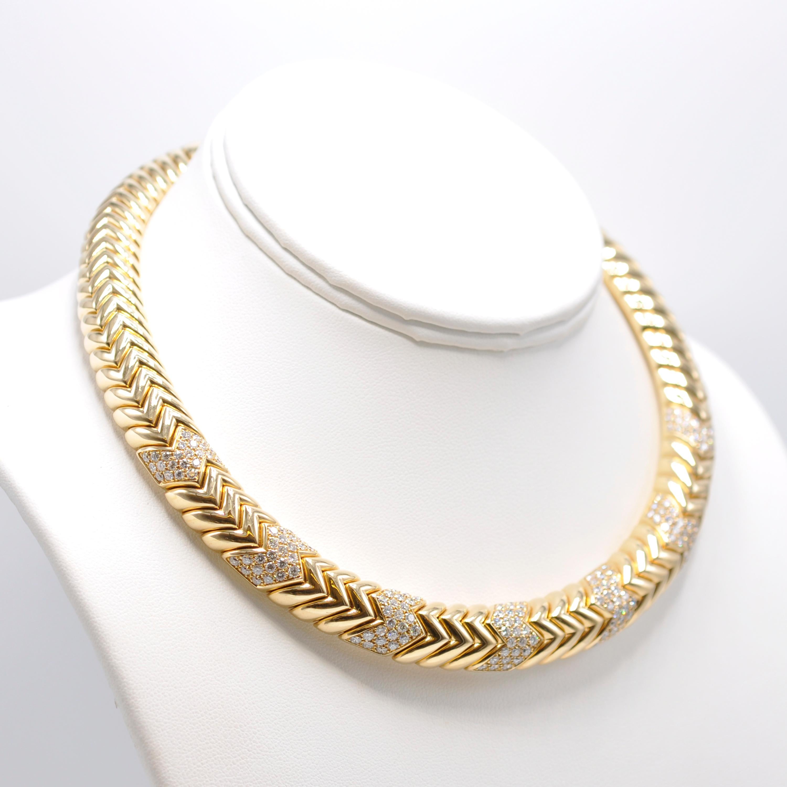 Round Cut Bulgari Yellow Gold Diamond Collar Necklace