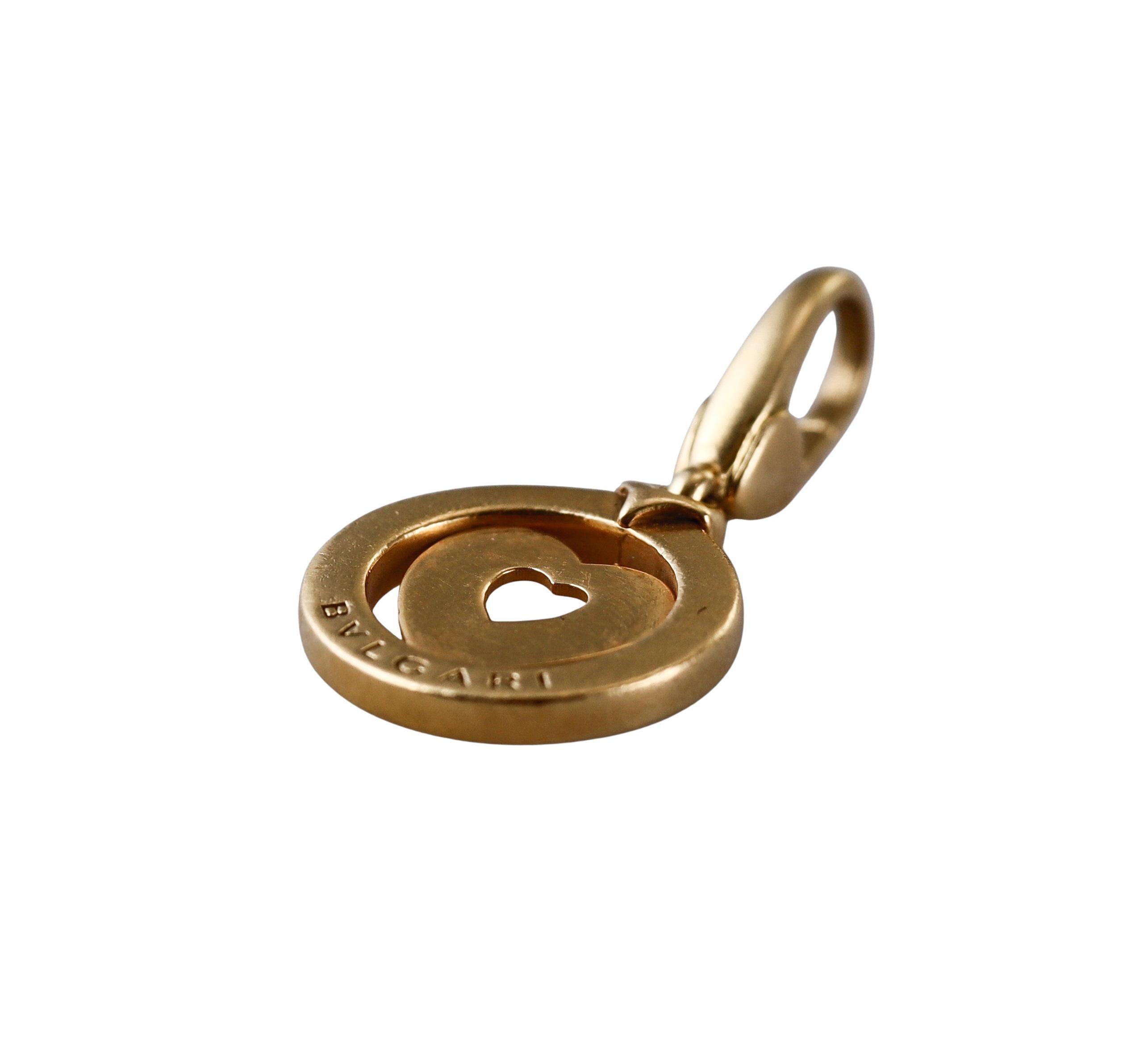 Women's Bulgari Yellow Gold Heart Charm Pendant For Sale