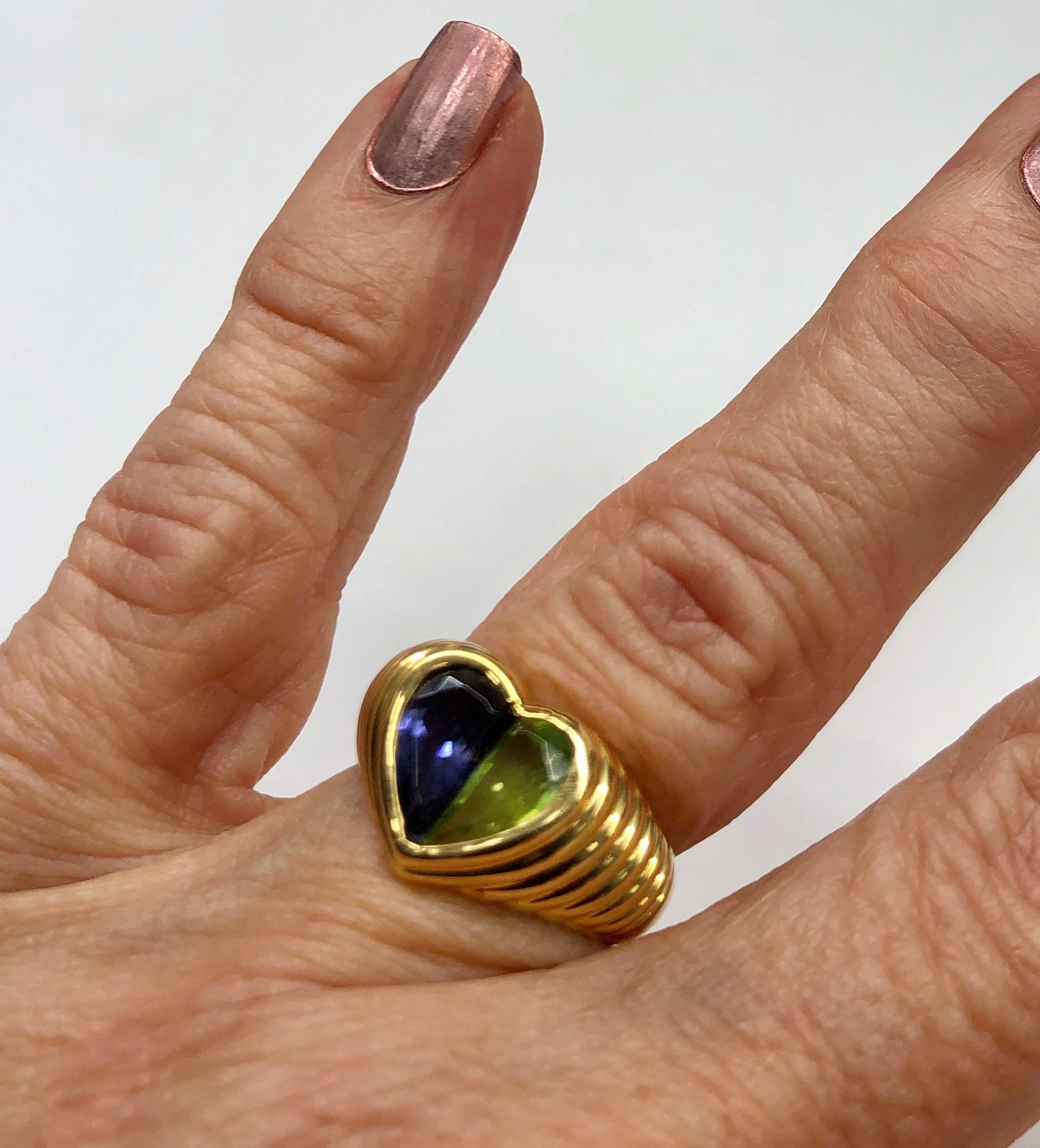 Bulgari Yellow Gold Heart Shaped Gemstone Ring In Good Condition In Houston, TX