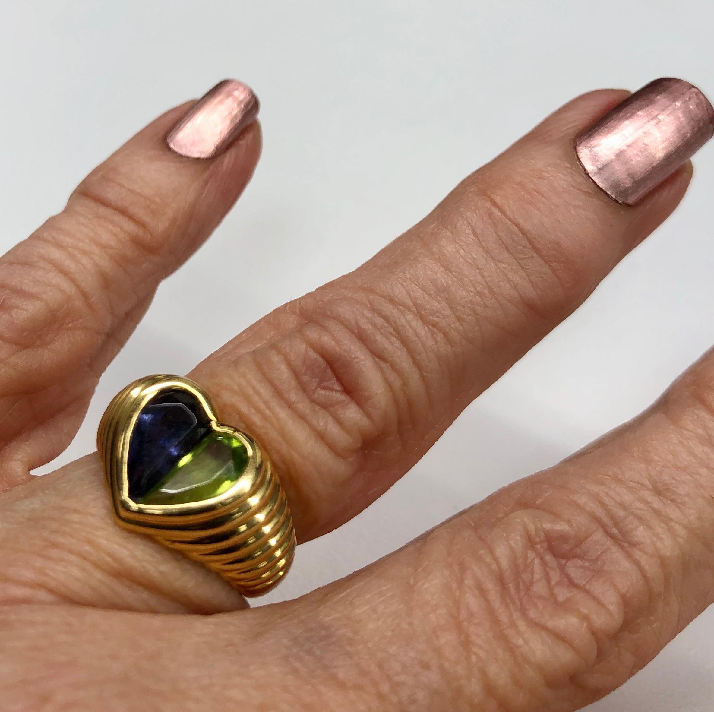 Women's Bulgari Yellow Gold Heart Shaped Gemstone Ring