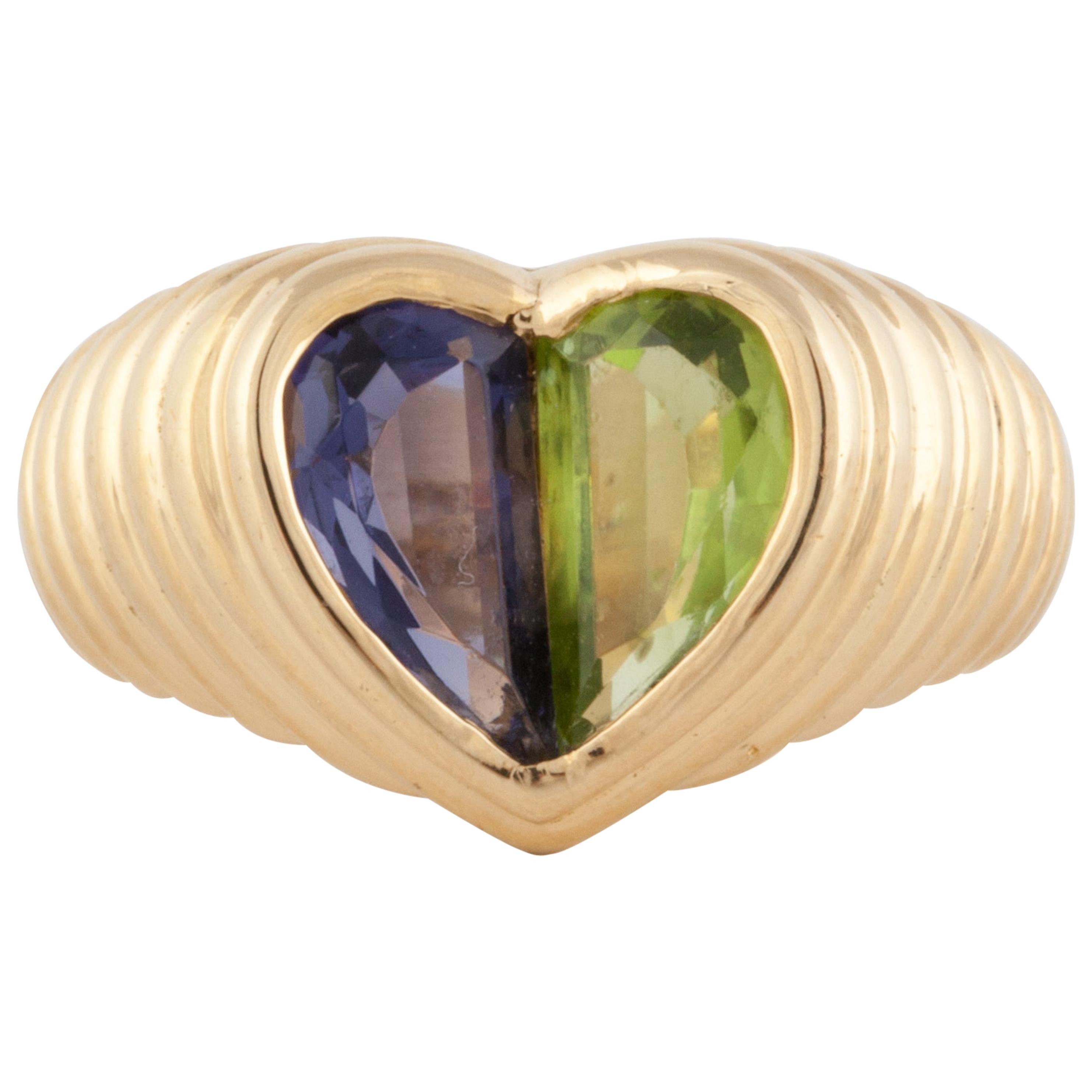 Bulgari Yellow Gold Heart Shaped Gemstone Ring