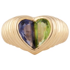 Vintage Bulgari Yellow Gold Heart Shaped Gemstone Ring