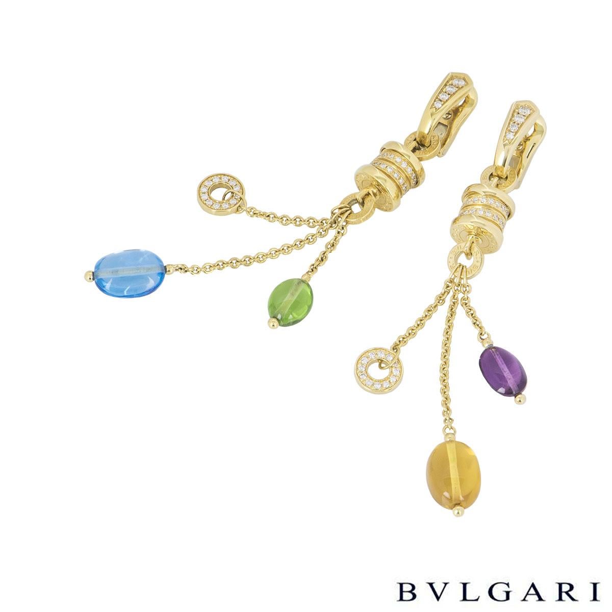Bulgari Yellow Gold Multi-Gemstone B.Zero1 Earrings In Excellent Condition In London, GB