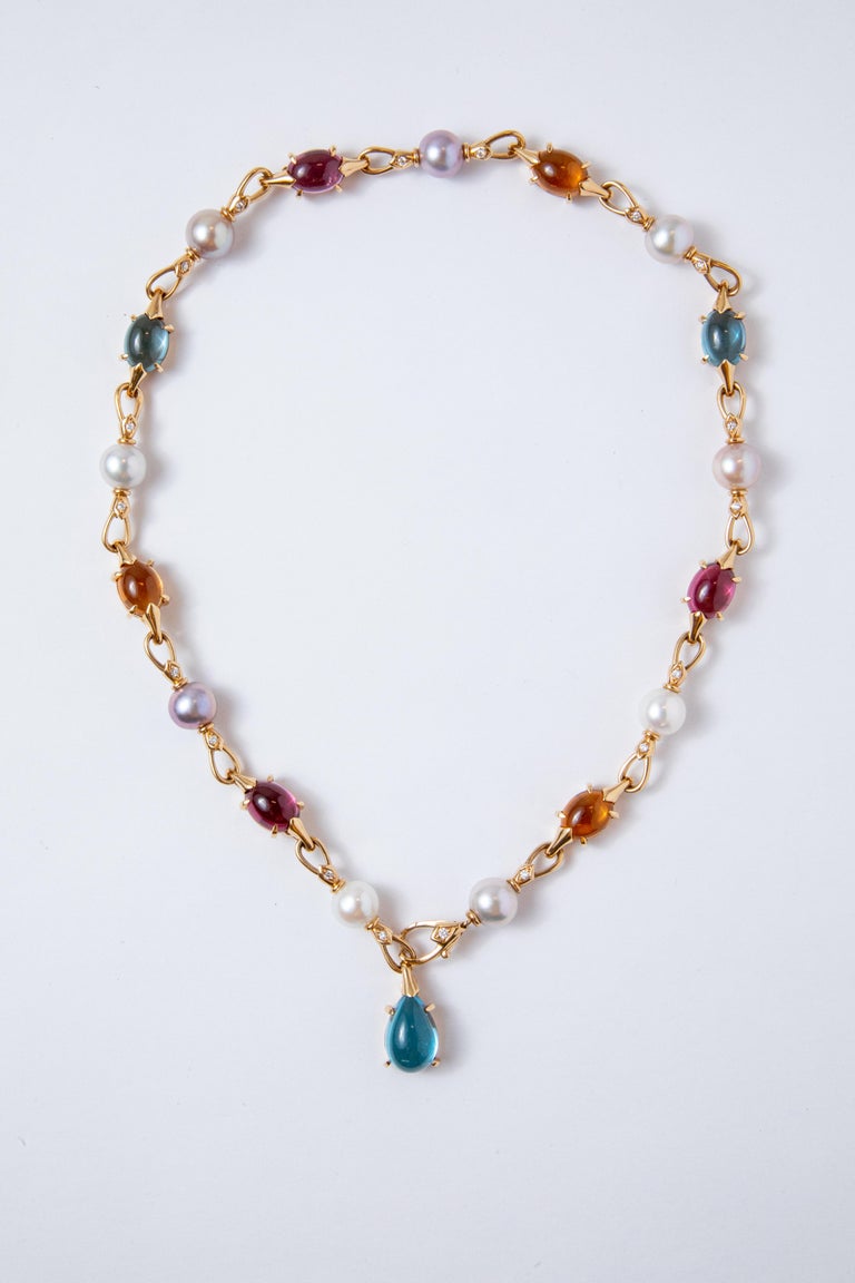 Bulgari Yellow Gold, Multicolored Stones, Pearls and Diamonds Necklace ...