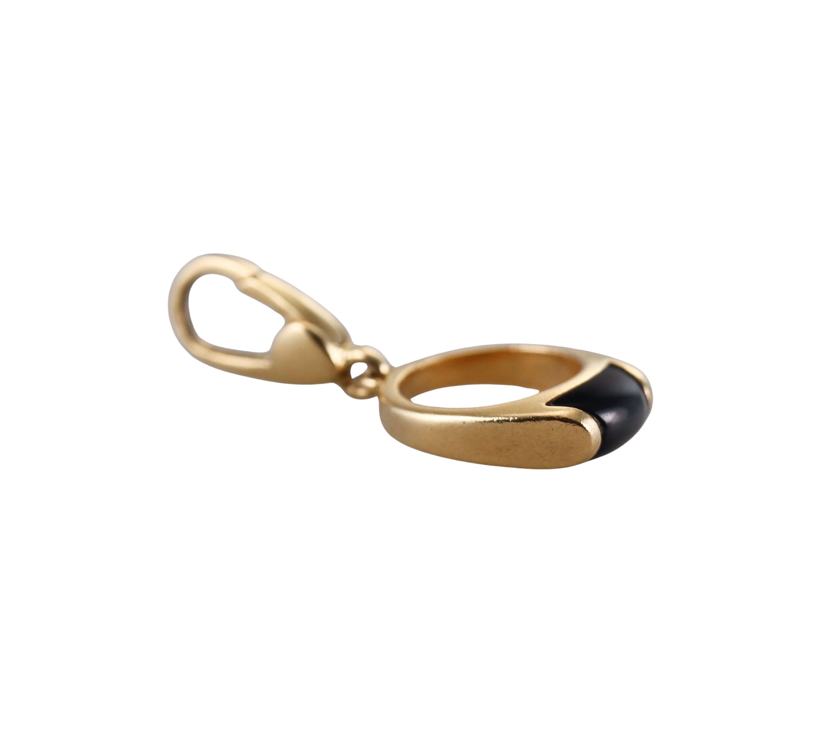 Round Cut Bulgari Yellow Gold Onyx Ring Charm Pendant For Sale