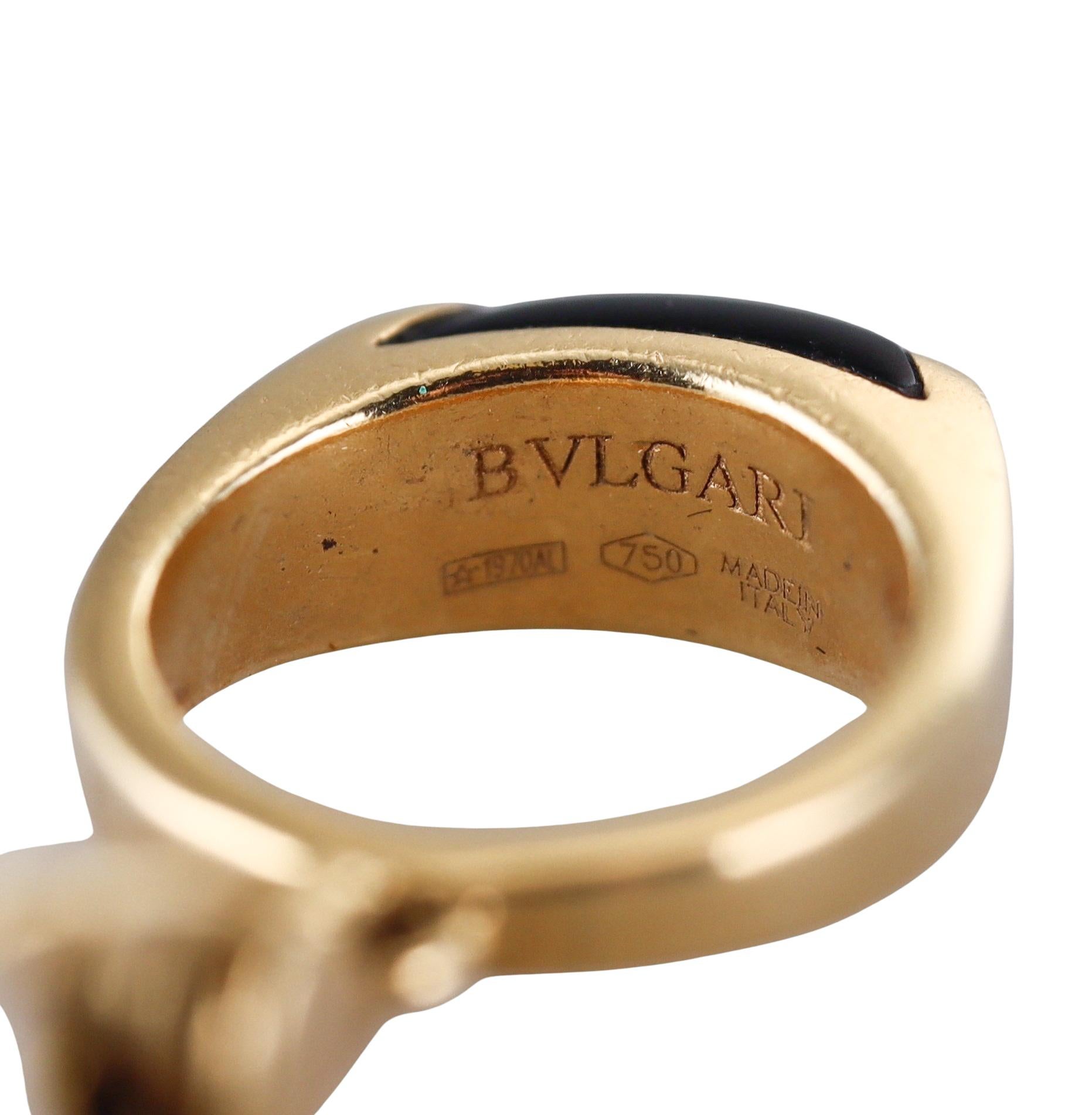 Women's Bulgari Yellow Gold Onyx Ring Charm Pendant For Sale