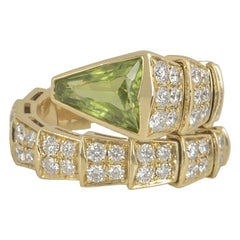 Bulgari Yellow Gold Peridot and Diamond Serpenti Ring