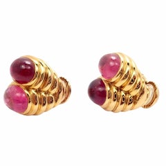 Bulgari Yellow Gold Pink Tourmaline Sapphire Twin Earrings