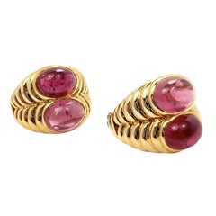 Bulgari Yellow Gold Pink Tourmaline Sapphire Twin Earrings