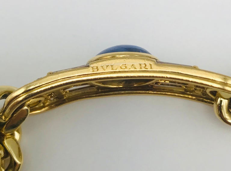 Bulgari Yellow Gold Sapphire Diamond Chain Bracelet For Sale 5