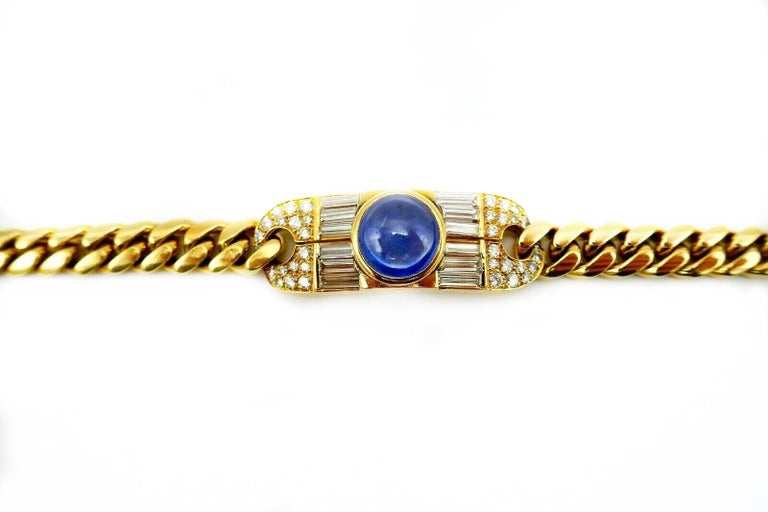Bulgari Yellow Gold Sapphire Diamond Chain Bracelet For Sale 6