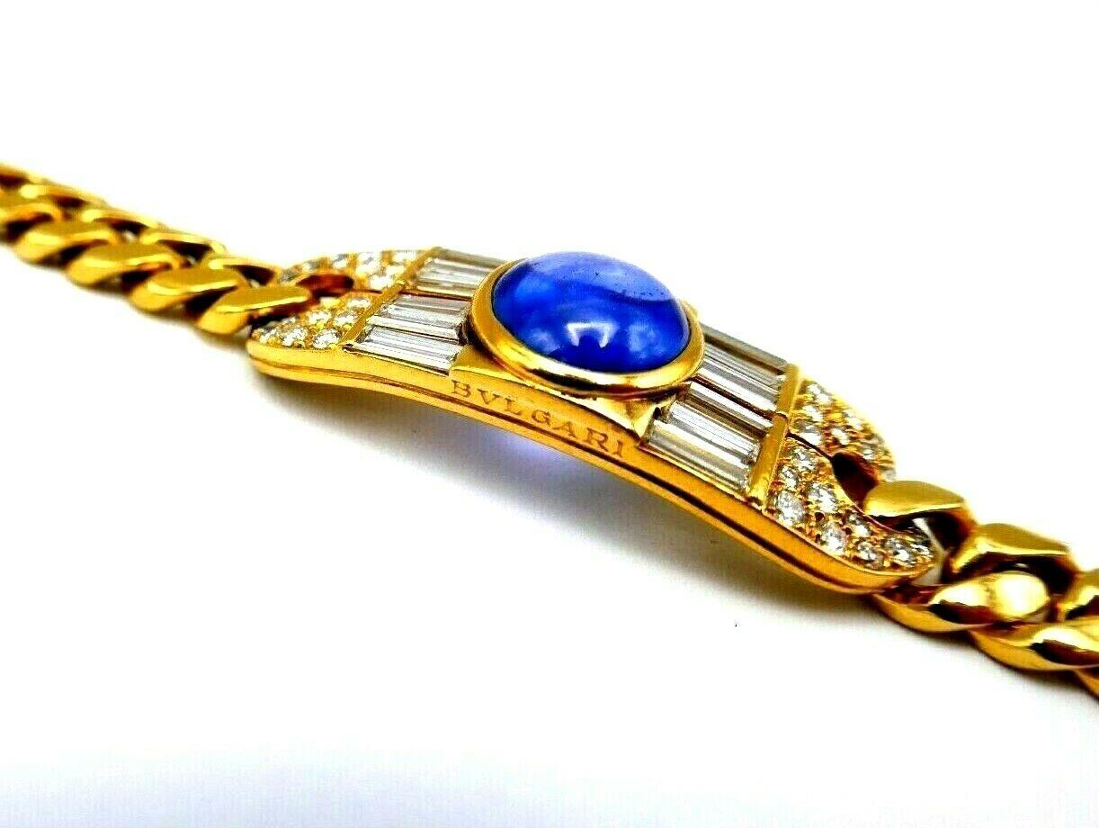 Mixed Cut Bulgari Yellow Gold Sapphire Diamond Chain Bracelet For Sale