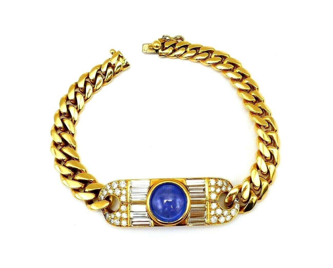 Bulgari Yellow Gold Sapphire Diamond Chain Bracelet In Excellent Condition For Sale In Beverly Hills, CA