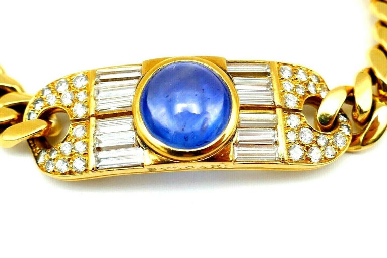 Bulgari Yellow Gold Sapphire Diamond Chain Bracelet For Sale 1