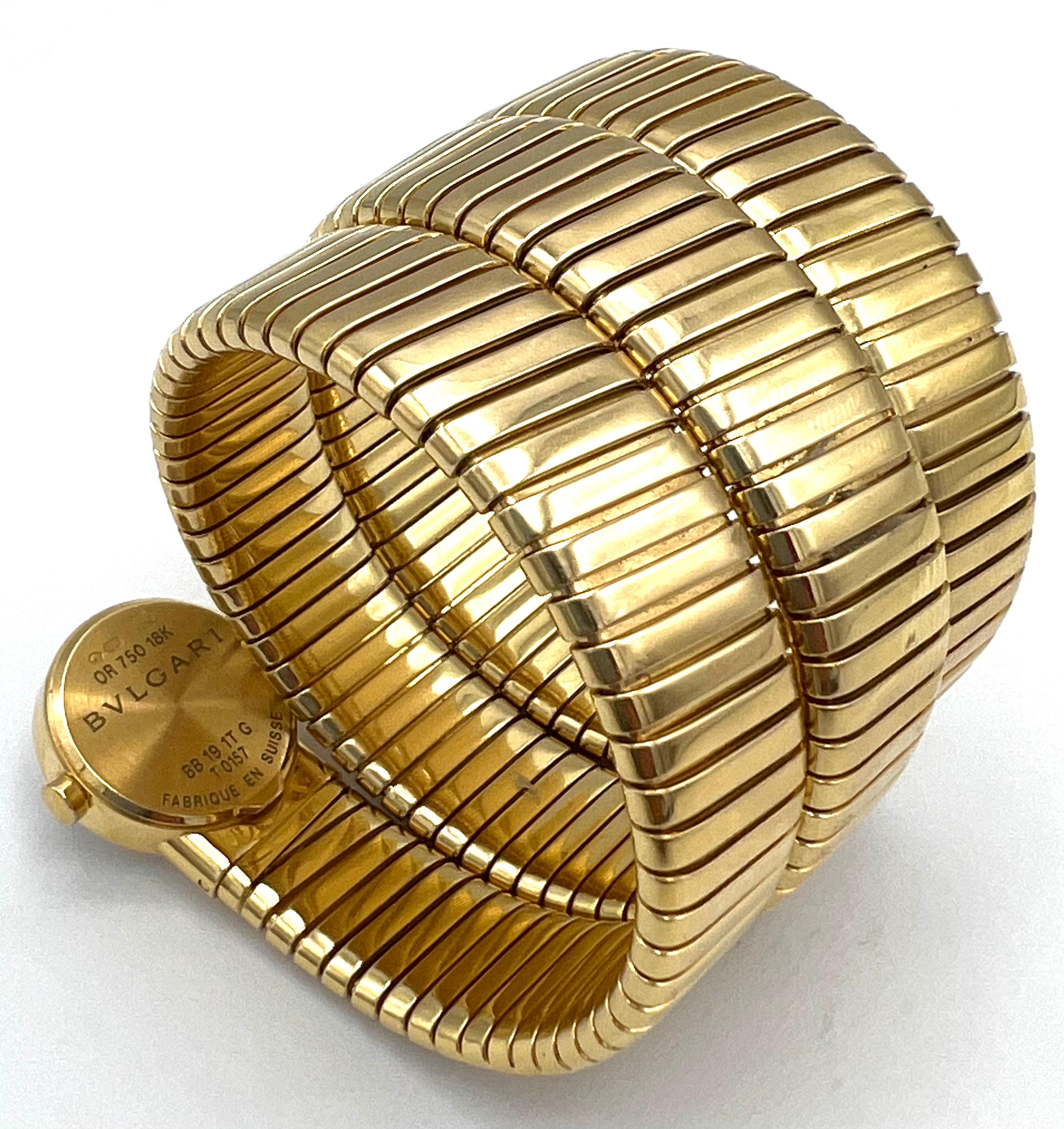 Bulgari Yellow Gold Serpenti Tubogas Wrap Around Wrist Watch w/ Diamonds In Excellent Condition In Beverly Hills, CA