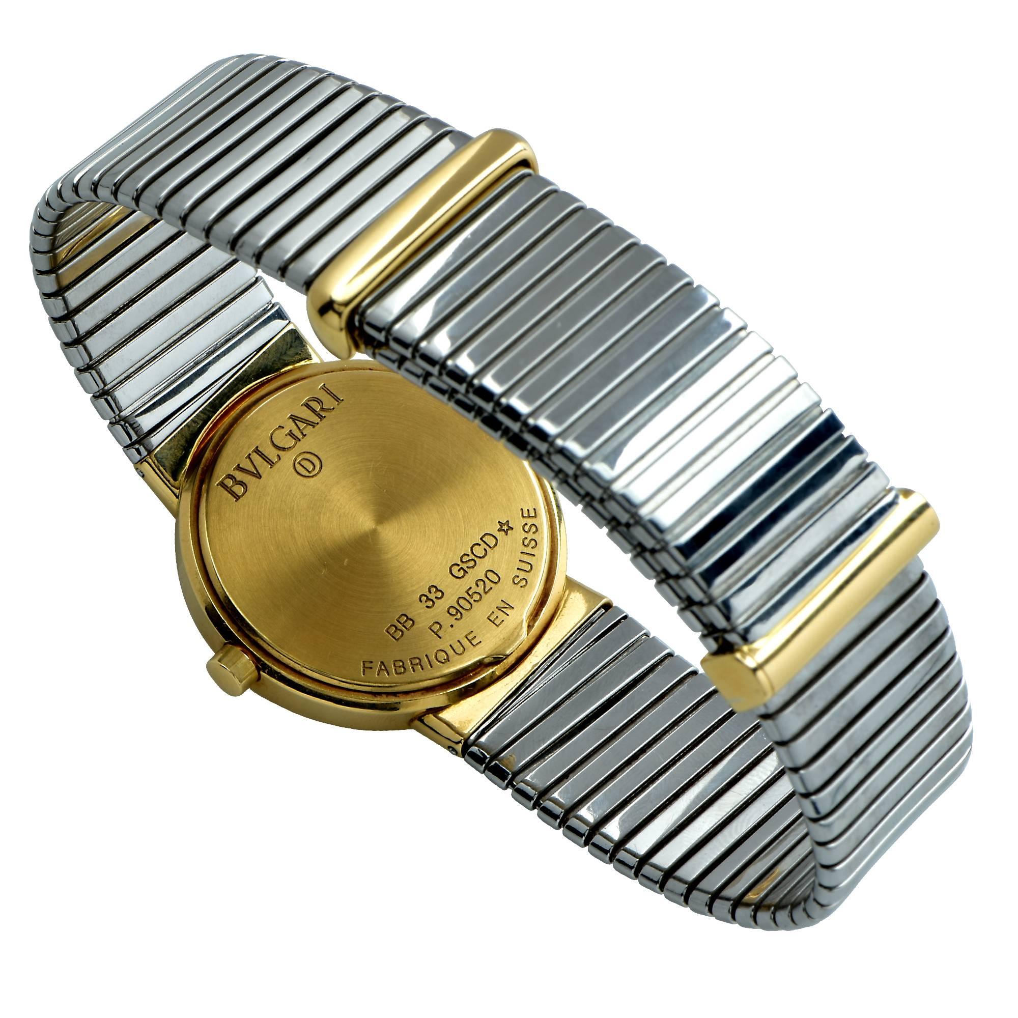 Bulgari Yellow Gold Stainless Steel Tubogas Quartz Wristwatch In Excellent Condition In Miami, FL