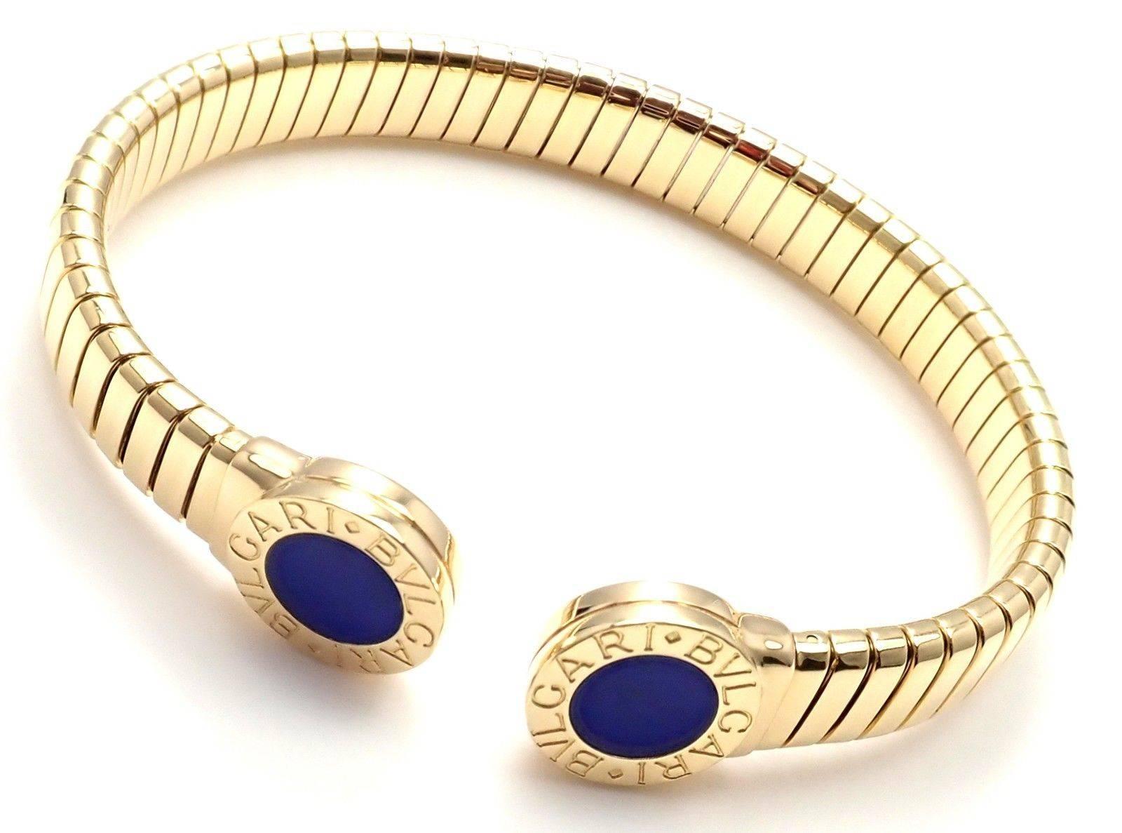 Bulgari Yellow Gold Tubogas Lapis Lazuli Bangle Bracelet 2
