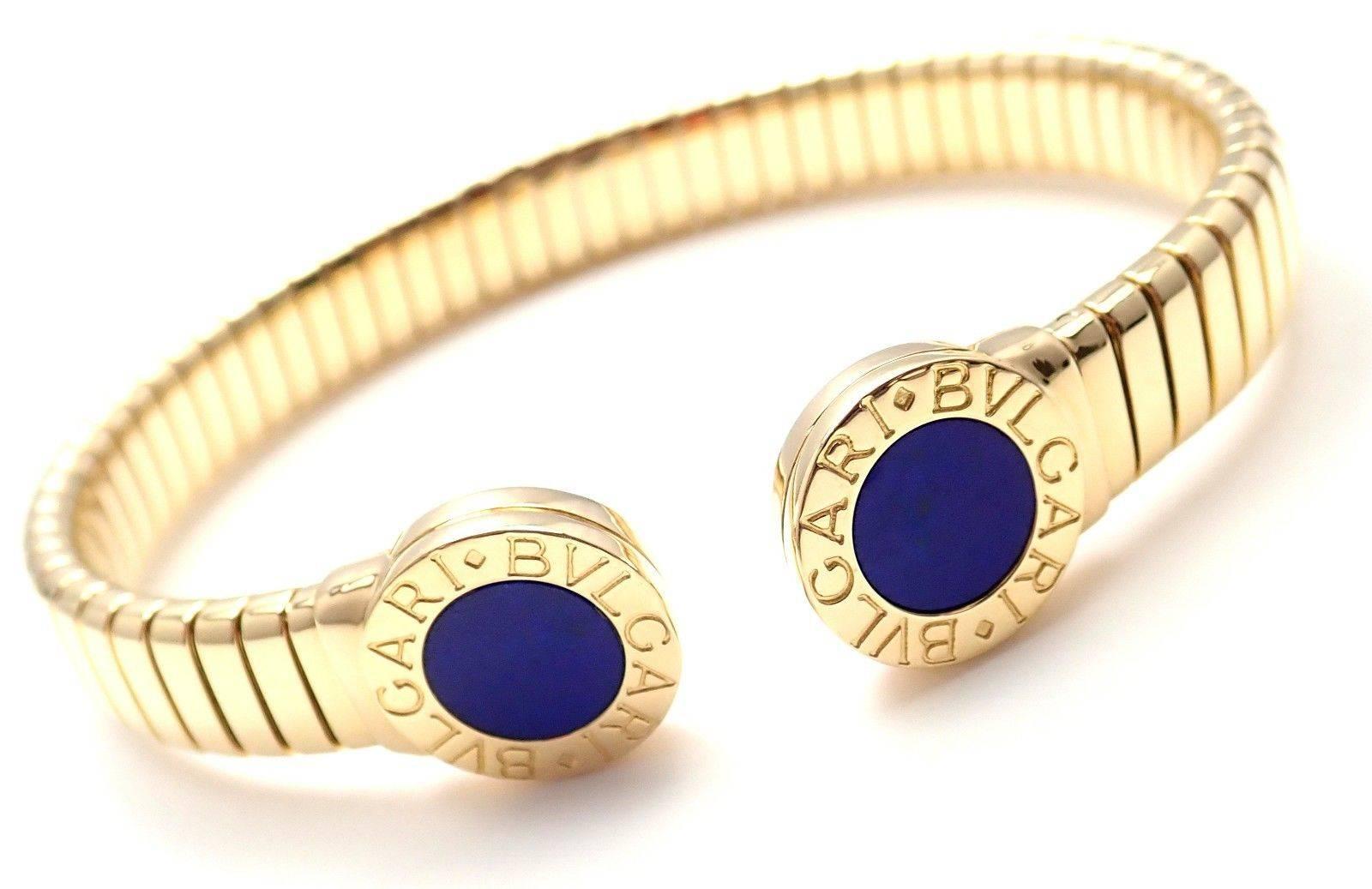 Bulgari Yellow Gold Tubogas Lapis Lazuli Bangle Bracelet 3