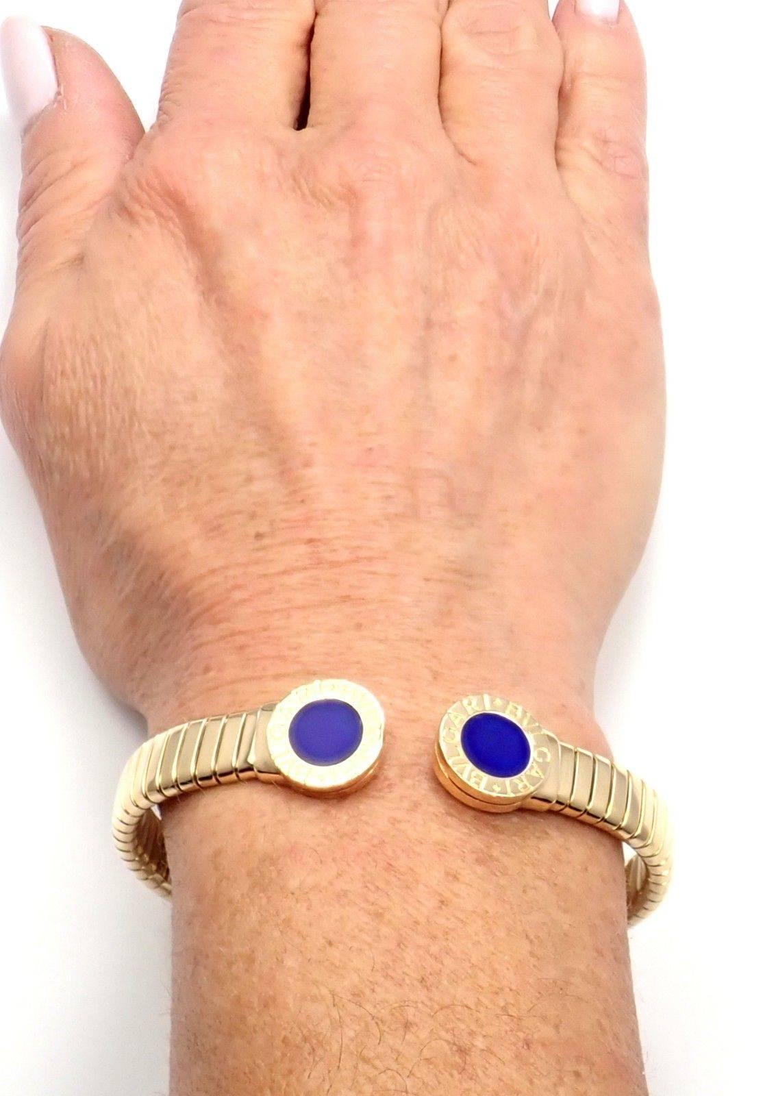 Bulgari Yellow Gold Tubogas Lapis Lazuli Bangle Bracelet 4