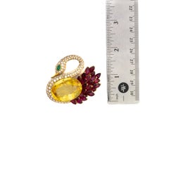 Bulgari Yellow Sapphire, Ruby, Emerald & Diamond Swan Brooch