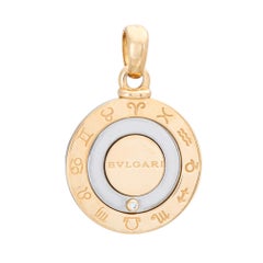 Bulgari Zodiac Pendant Vintage 18k Gold Steel Diamond Fine Signed Jewelry