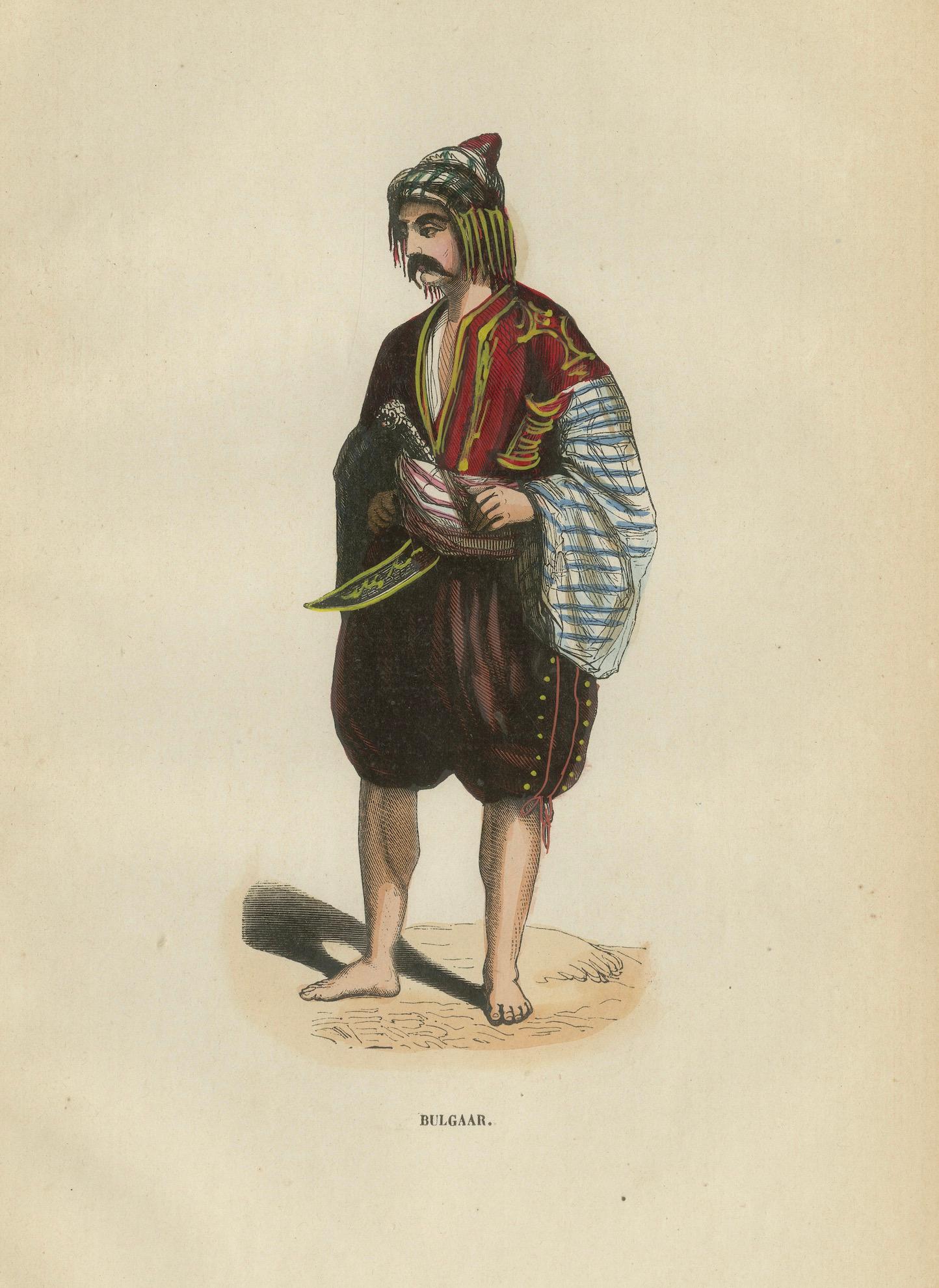 Bulgarian Man in Traditional Dress - Antique Costume Lithograph, c.1852