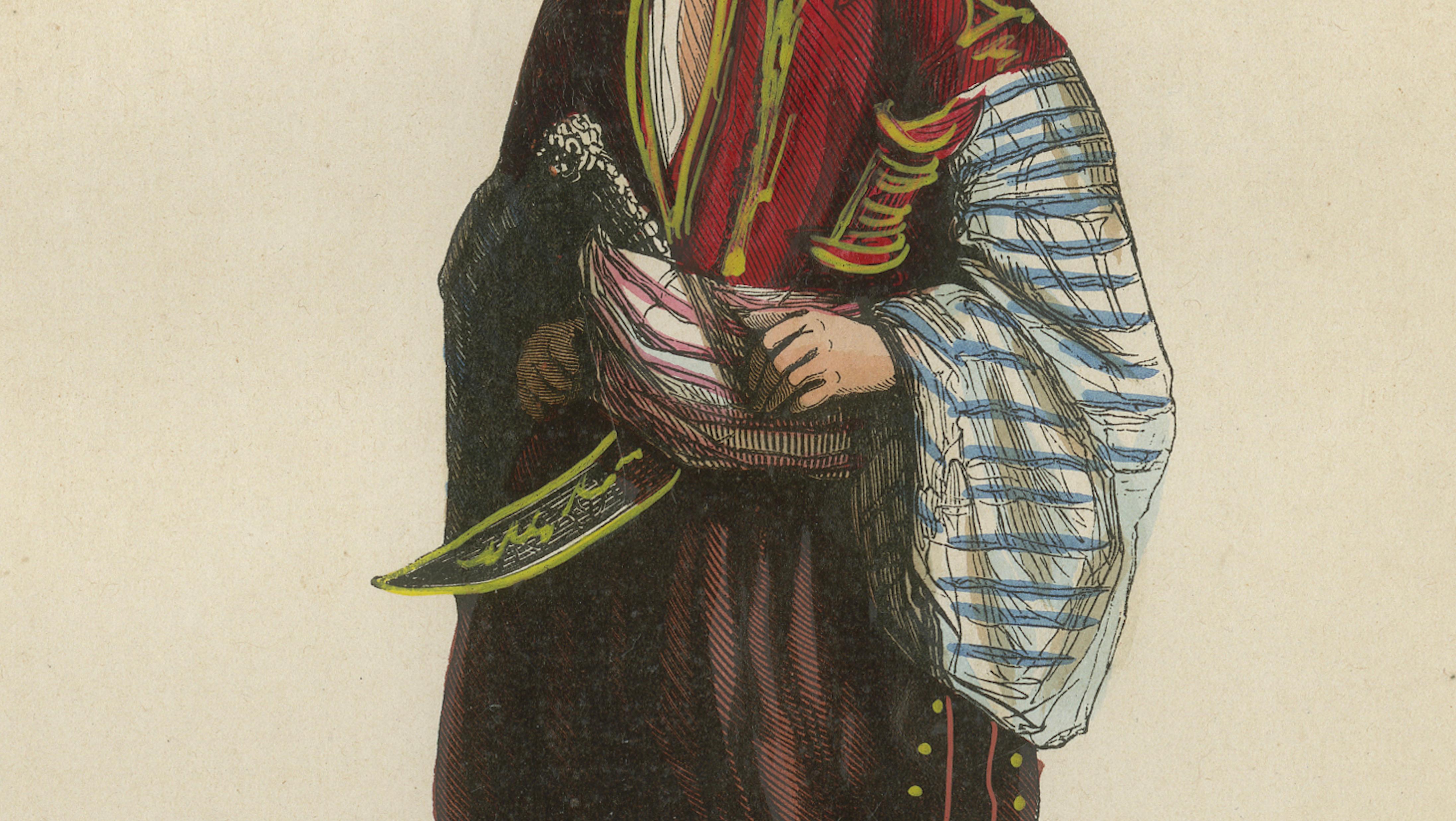 Bulgarian Man in Traditional Dress - Antique Costume Lithograph, c.1852