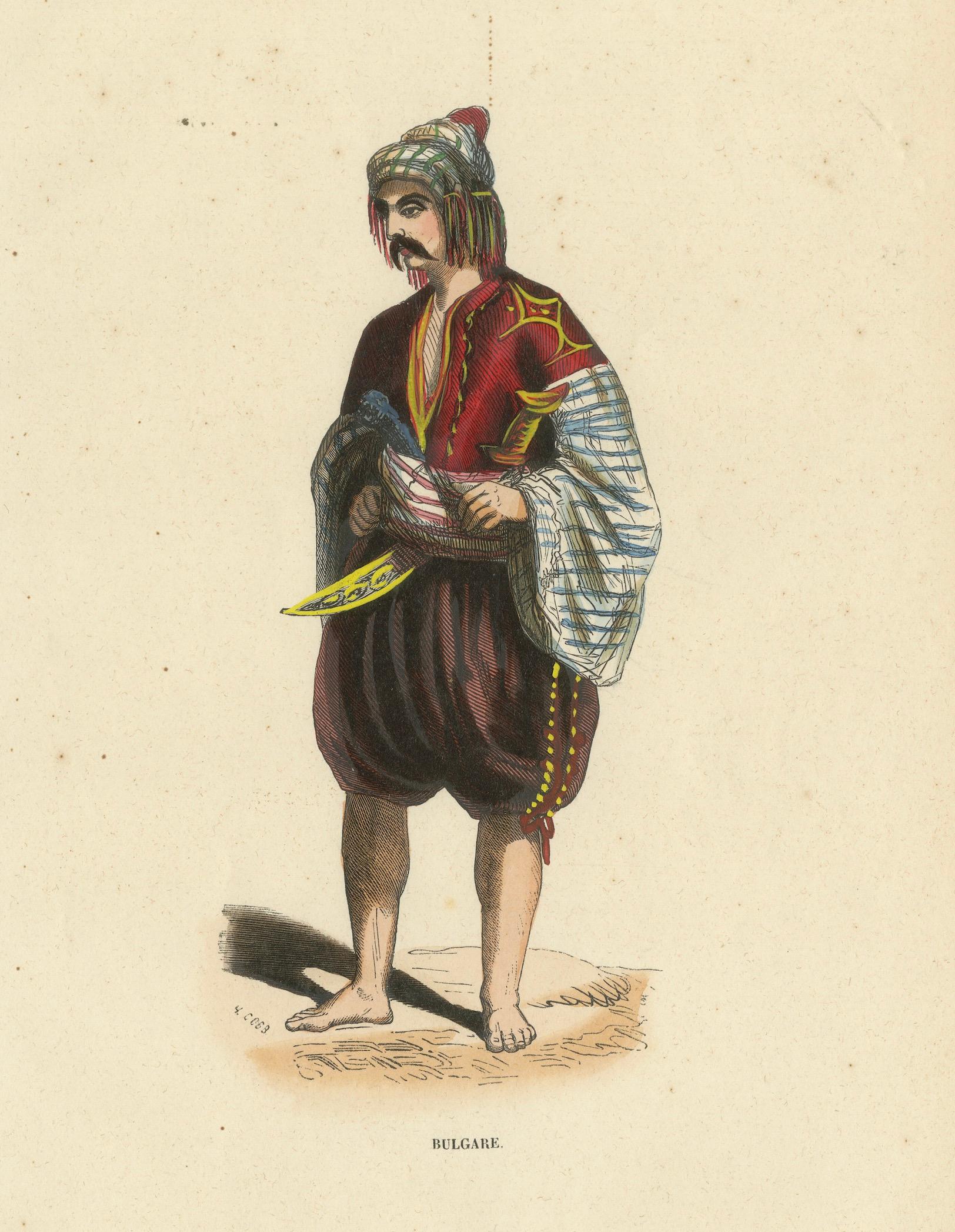 Bulgarian Man in Traditional Dress – Hand-Coloured Lithograph, c.1845