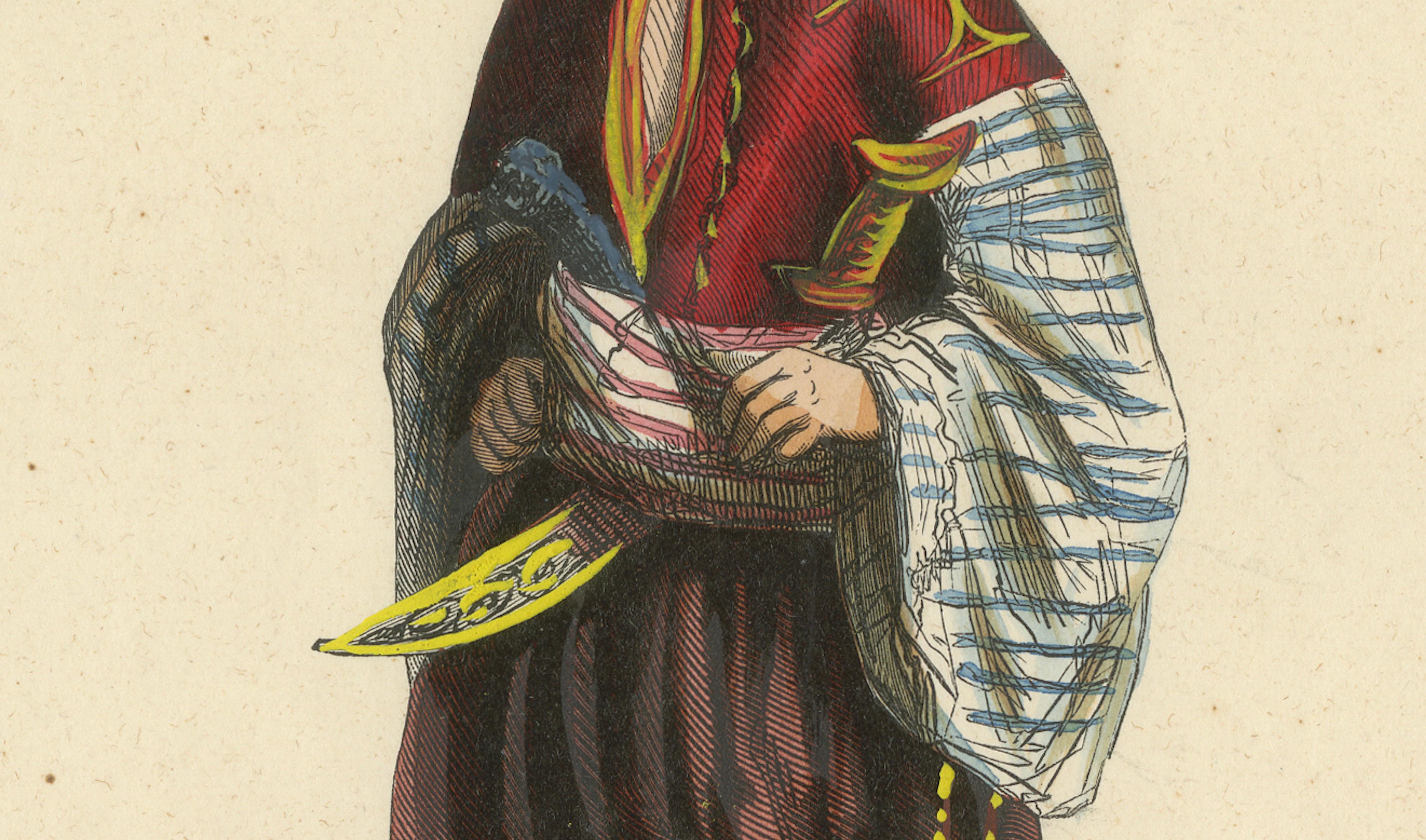 Bulgarian Man in Traditional Dress – Hand-Coloured Lithograph, c.1845