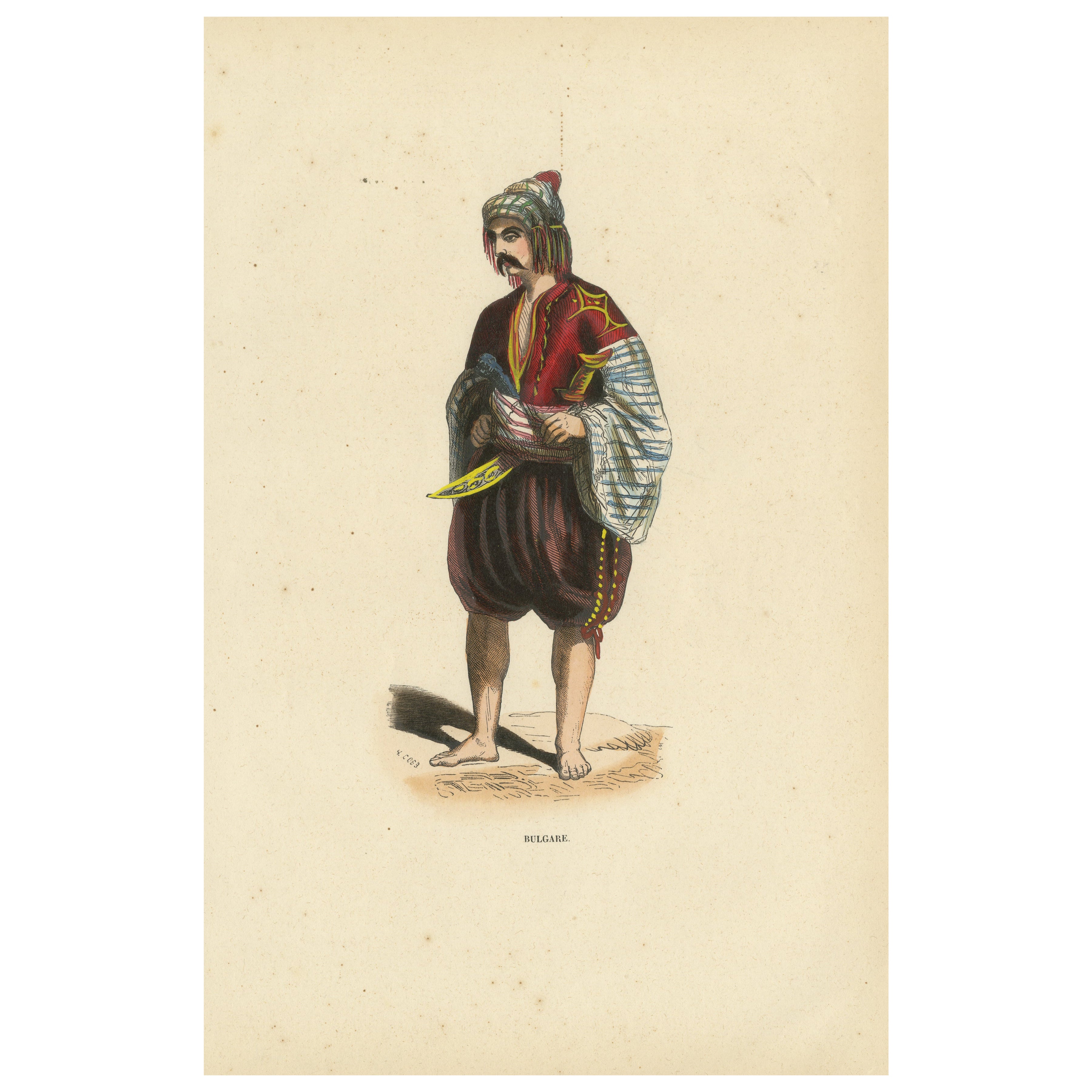 Hombre búlgaro con traje tradicional - Litografía coloreada a mano, c.1845
