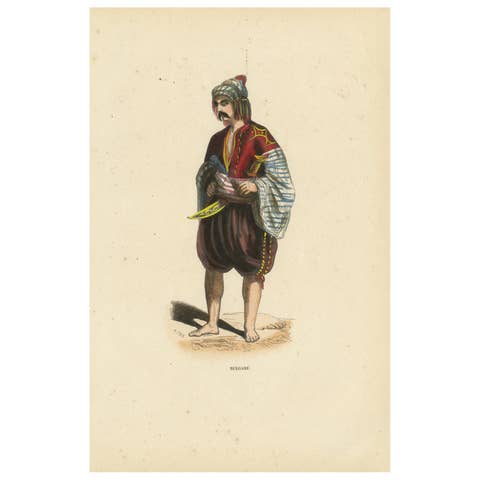 Bulgarian Man in Traditional Dress – Hand-Coloured Lithograph, c.1845
