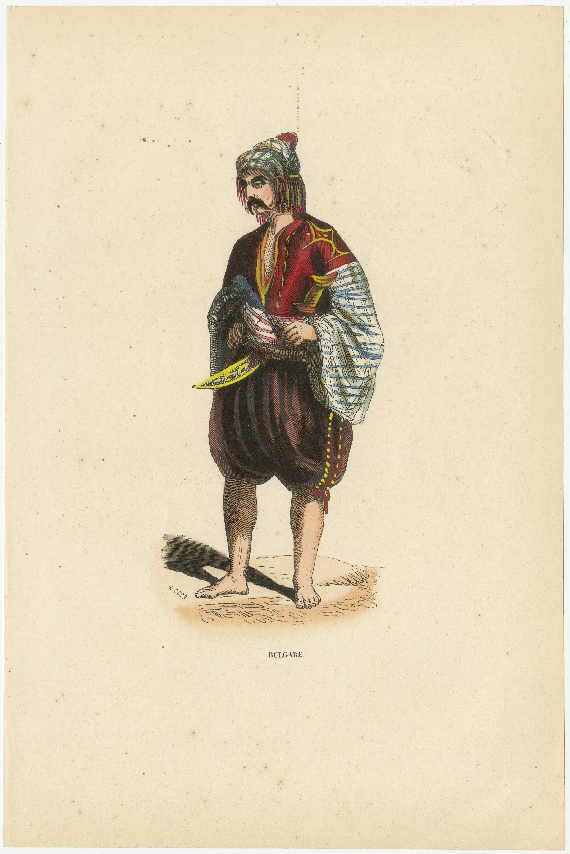 Bulgarian Man in Traditional Dress – Hand-Coloured Lithograph, c.1845