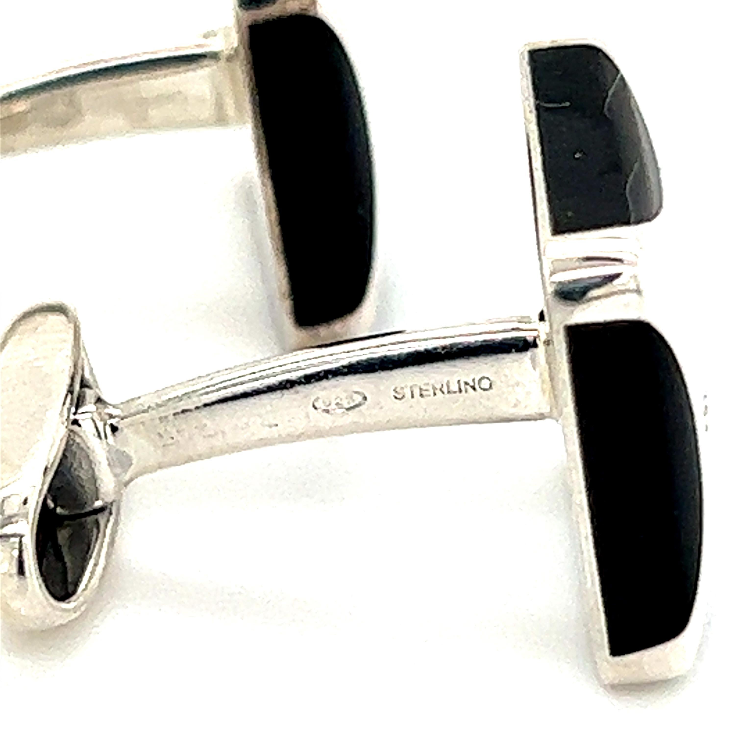Bulgary Estate Onyx Cufflinks Sterling Silver 19.24 Grams B1 In Good Condition For Sale In Brooklyn, NY