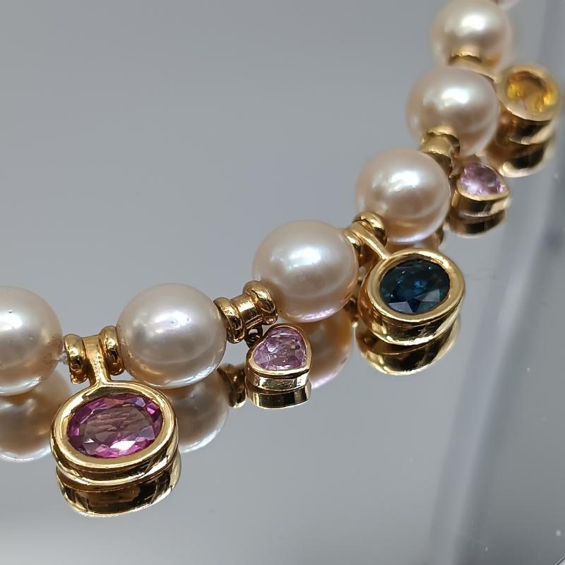 Bulgary Type Necklace with pearls and Sapphires In New Condition For Sale In BILBAO, ES