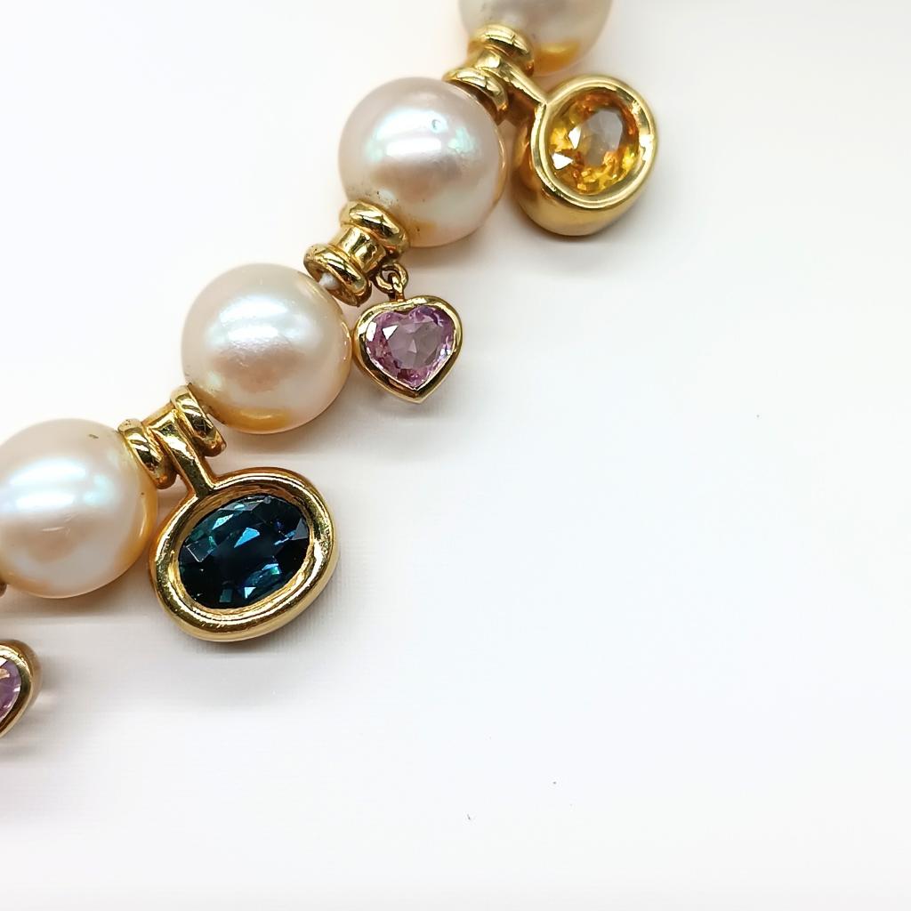Bulgarische Halskette mit Perlen und Saphiren für Damen oder Herren im Angebot
