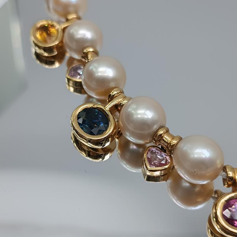 Bulgarische Halskette mit Perlen und Saphiren im Angebot 1