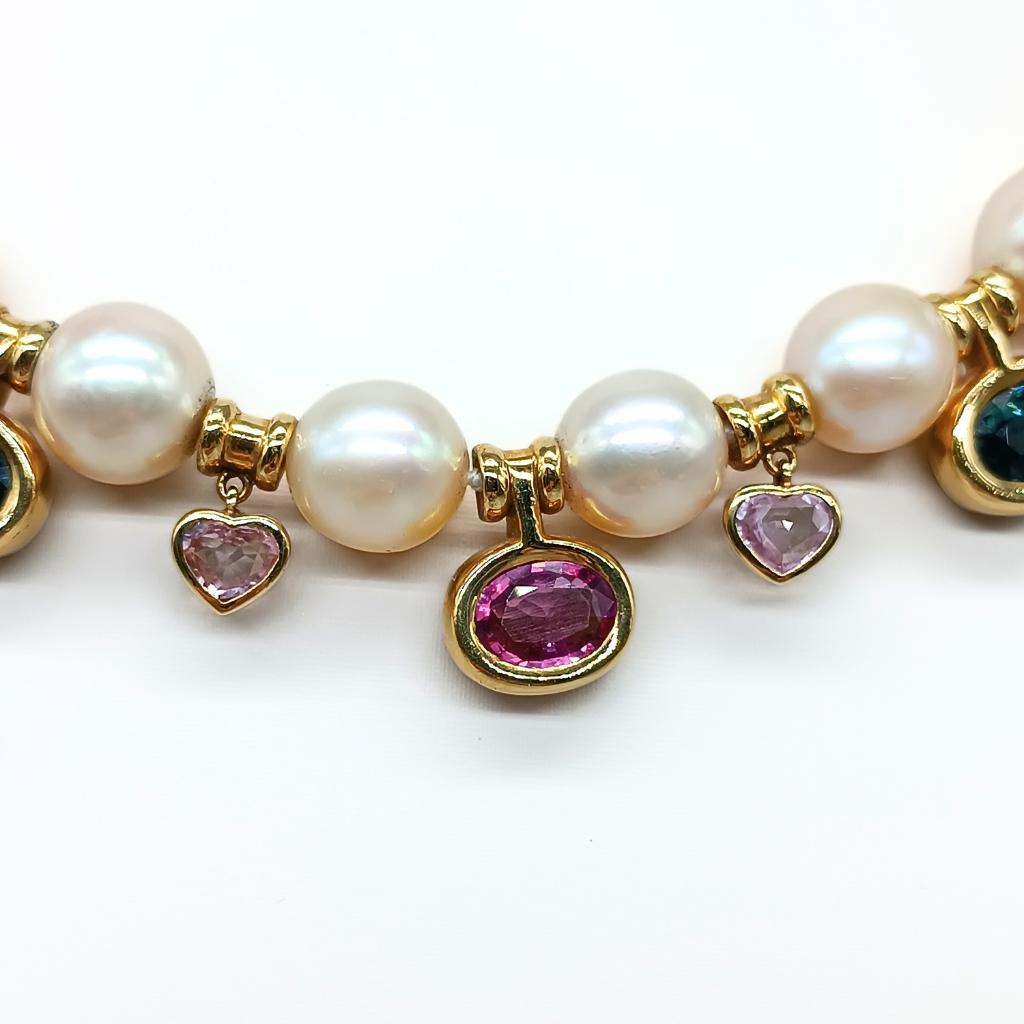 Bulgarische Halskette mit Perlen und Saphiren im Angebot 2